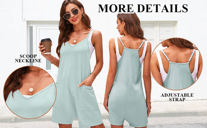 Women's Casual Sleeveless Loose Short Jumpsuit with Thin Straps