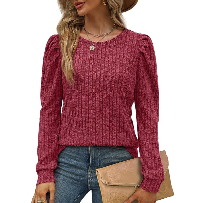 Women's Puff Sleeve Long Sleeve Crew Neck Knit Top
