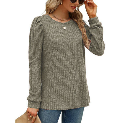 Women's Puff Sleeve Long Sleeve Crew Neck Knit Top