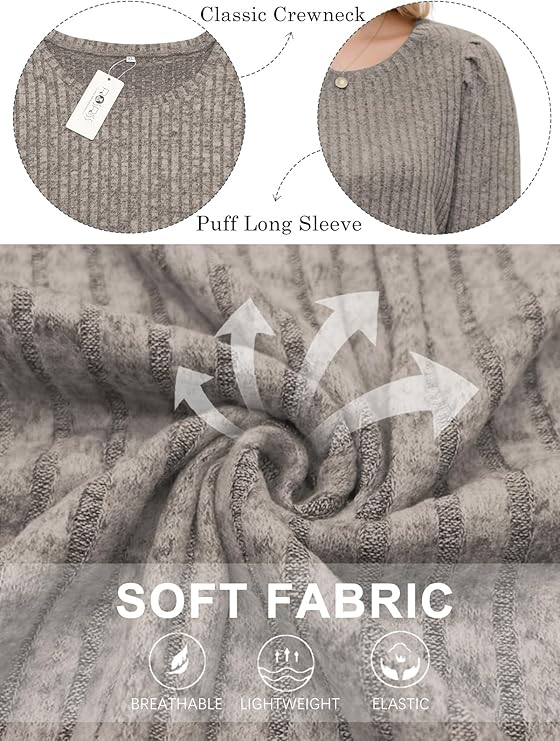 Women's Puff Sleeve Long Sleeve Crew Neck Knit Top